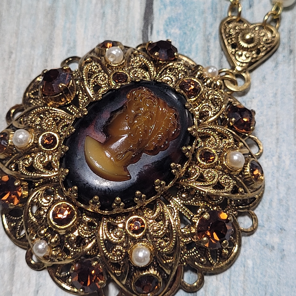 Vintage West Germany Cameo Necklace And Earrings Set.